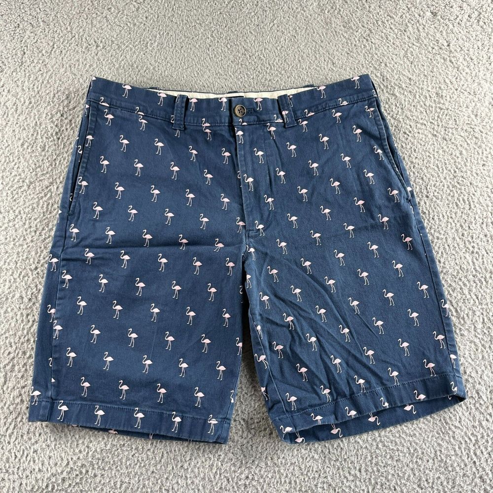 J. Crew Shorts Mens 32 (Fits 33)‎ Blue Chino Flamingos 9" Inseam Stretch Outdoor